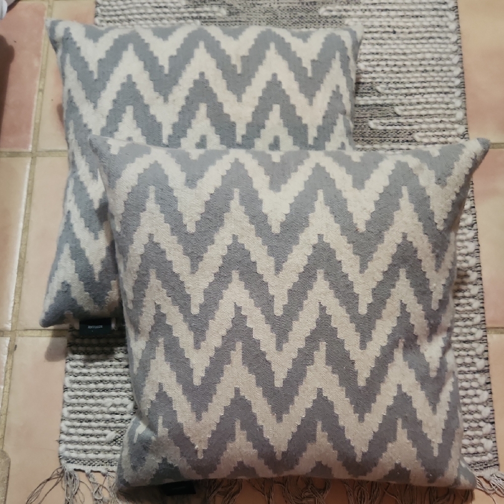 Chevron Pattern Gray and White Throw Pillows X2